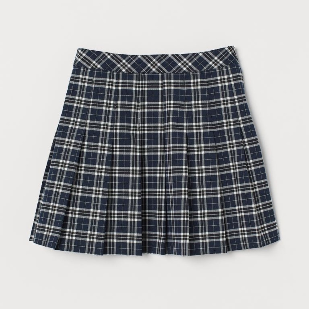 H&M plaid pleated mini skirt-navy blue-size 2